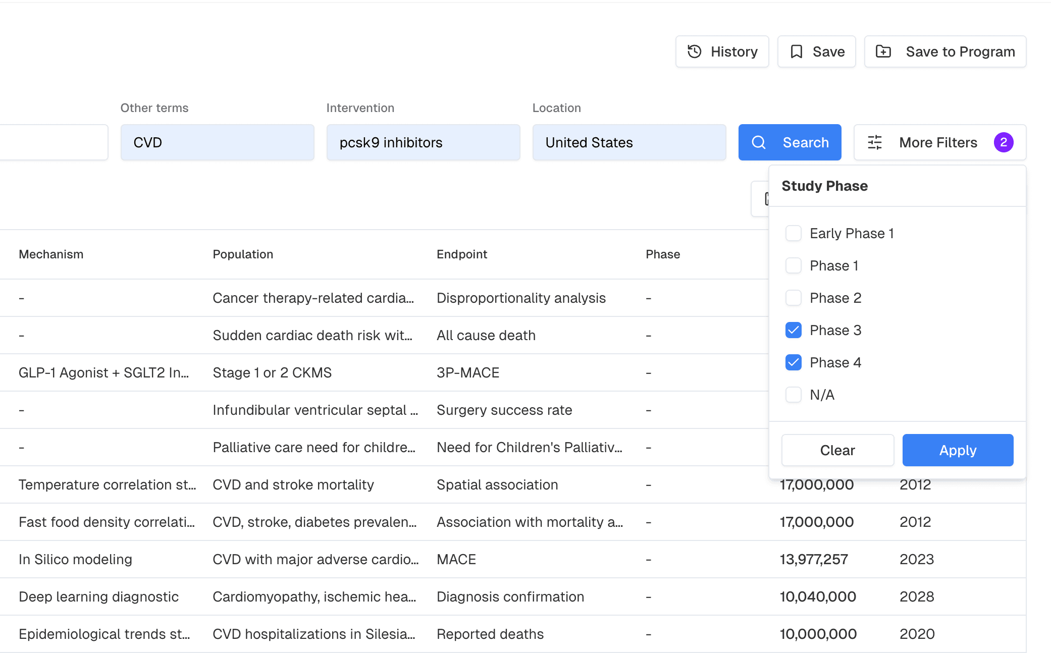 Advanced filtering options